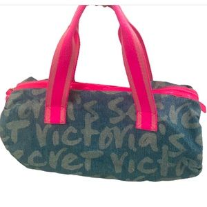 Victoria's Secret Women’s Bag Denim Spell Out Gym Duffle Weekender Travel
